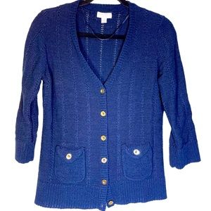 Charter Club Navy blue Sweater. Size Petite Medium. Gold Buttons